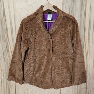 Patagonia Womens Size XL Brown Pelage Plush Faux Fur 2 Button Lined Jacket